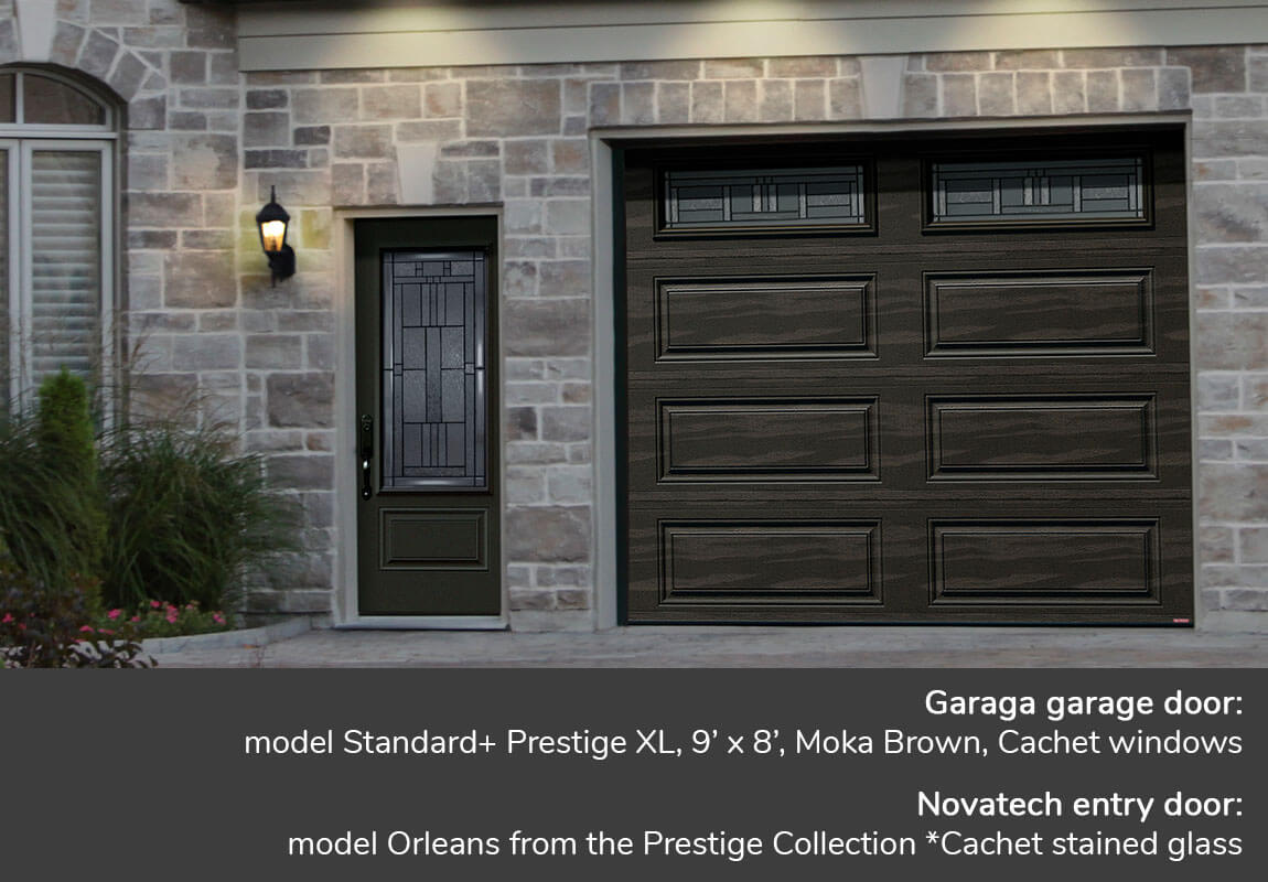 GARAGA garage doors | Standard+, Moka Brown, Prestige, 9' x 7' | Novatech Entry door